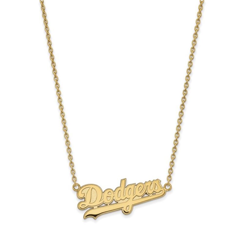 14K Yellow Gold MLB Los Angeles Dodgers Large Script Necklace, 18 Inch